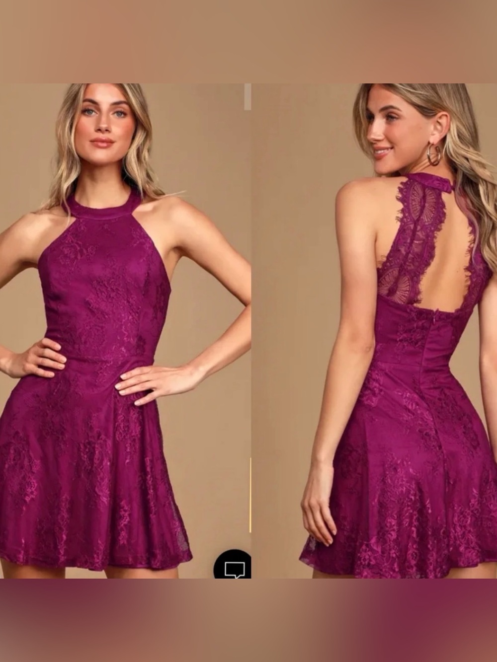 Lulu's Plum Purple Magenta Lace Halter Dress